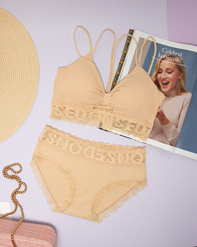 Бежевий жіночий комплект білизни з мереживом - Нижня білизна