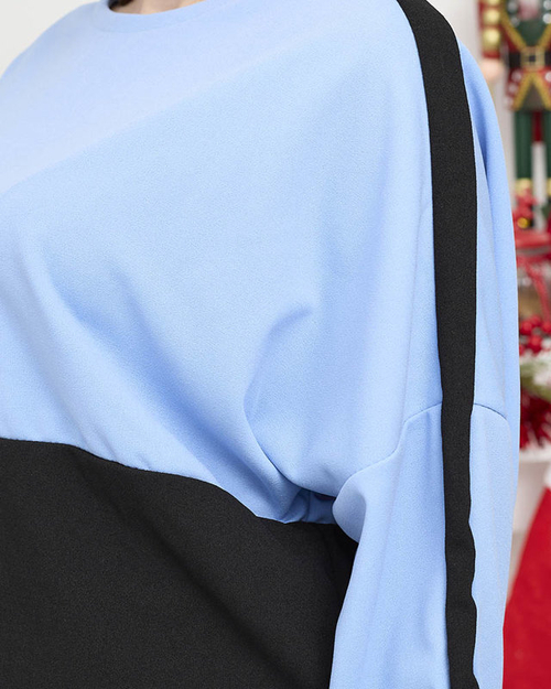 Синьо-чорний жіночий комплект блуза та штани - Одяг