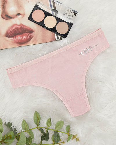 Світло-рожеві бавовняні жіночі трусики стрінги з написом
