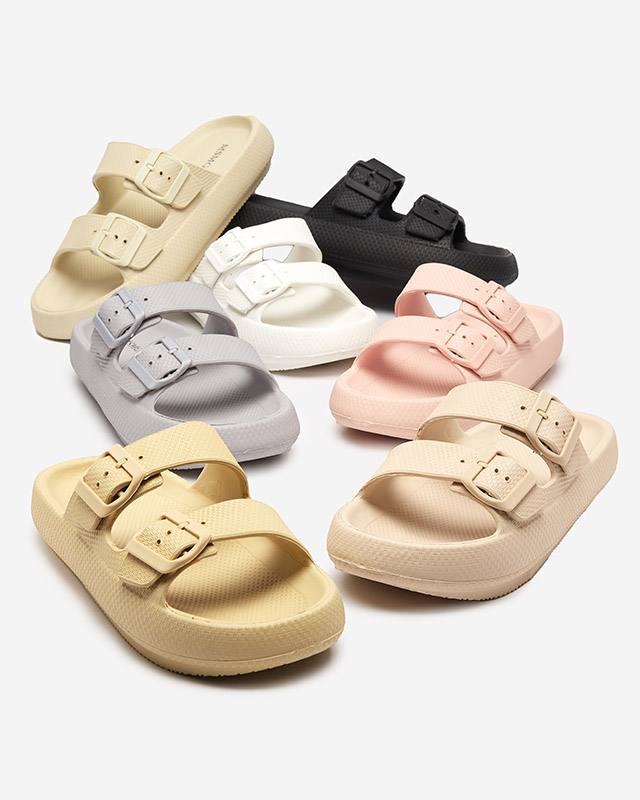 Dámské pantofle se sponami Eckos v khaki barvě - Obuv