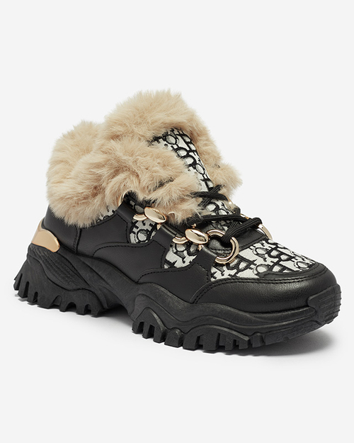 Жіночі спортивні туфлі з хутром чорного кольору Reyma- Взуття