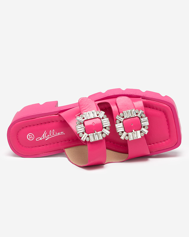 Tmavě růžové dámské pantofle se zirkonovými ozdobami Sadoh- Footwear