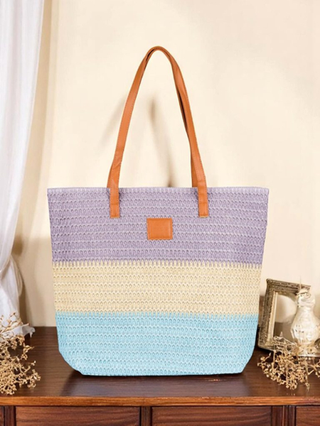 Royalfashion Velká slaměná dámská taška s výraznými pruhy