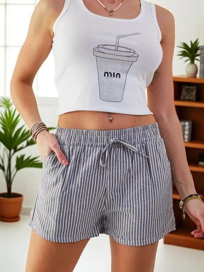 Royalfashion Бавовняні жіночі шорти з еластичним поясом і зав'язками на талії