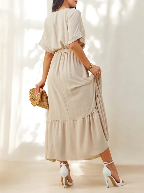 Royalfashion Жіноча міді-сукня з короткими рукавами та декоративними гудзиками