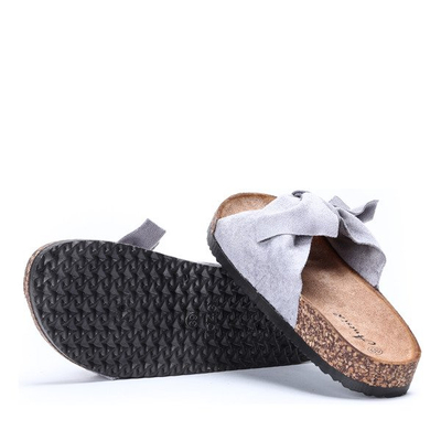 Jasnoszare klapki z kokardką Morena - Obuwie