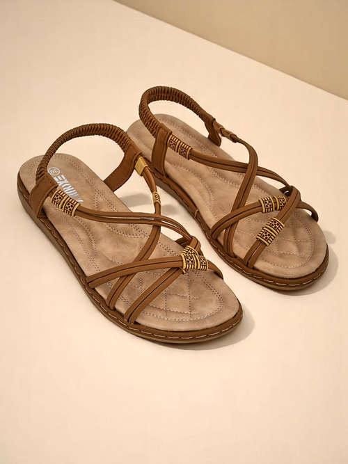 Сандалі жіночі Royalfashion Cressida camel плоскі комфортні шкіряні еко літні