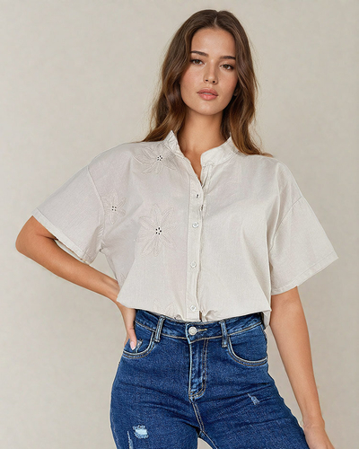 Royalfashion Dámská oversize vyšívaná košile