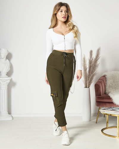 Темно-зелені жіночі бойові штани з ланцюжком - Одяг