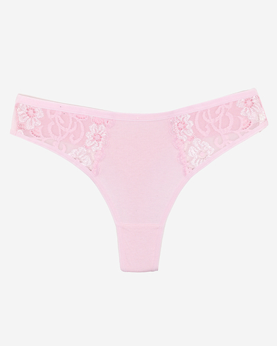 Růžová bavlněná dámská tanga s ozdobnou krajkou - Spodní prádlo