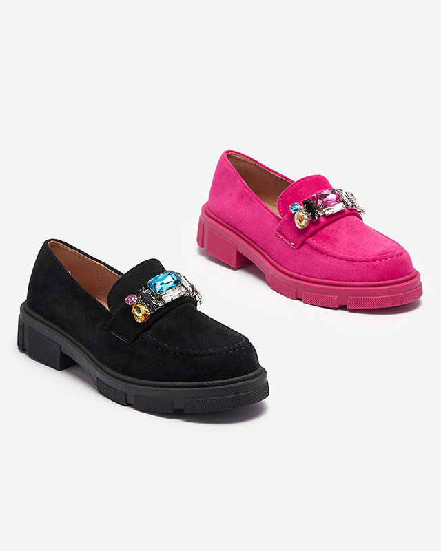 Eko semišové fuchsiové dámské mokasíny s ozdobnými krystaly Alenns- Obuv