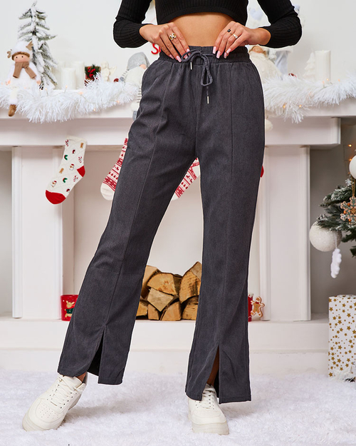 Royalfashion Темно-сірі вельветові жіночі штани з тканини