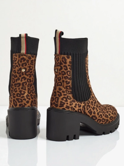 Vzorované dámské kotníkové boty na sloupku z eko semiše Anthere