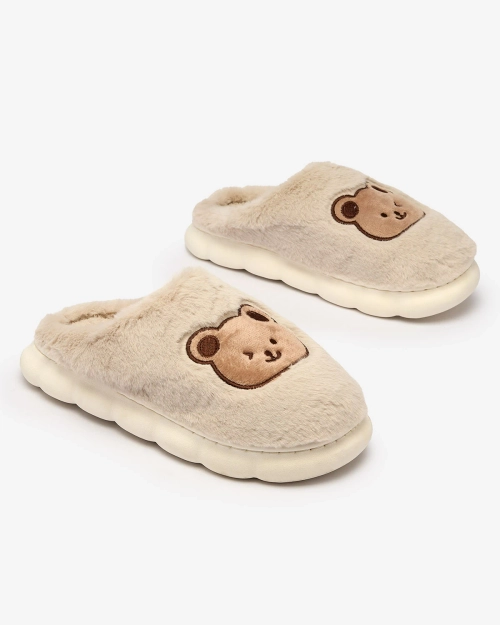 Royalfashion Світло-сірі жіночі хутряні капці з ведмедиком Hettres