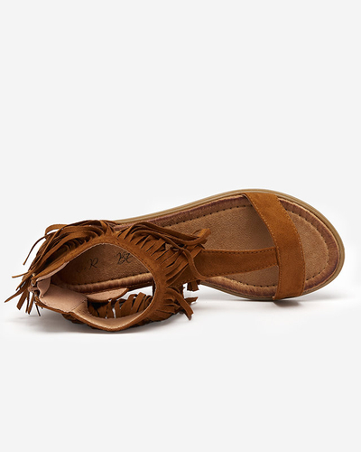 OUTLET Dámské sandály s třásněmi velbloudí Clov- Shoes