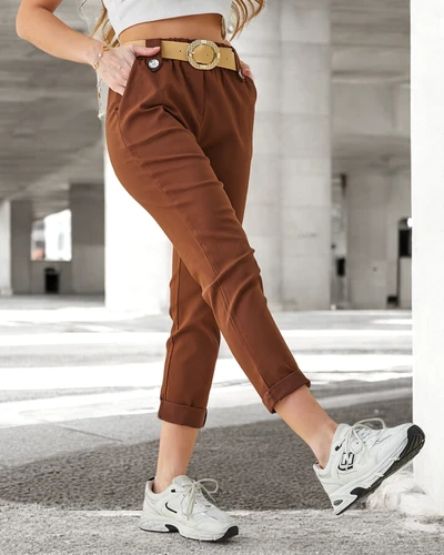 Royalfashion Dámské viskózové kalhoty s páskem