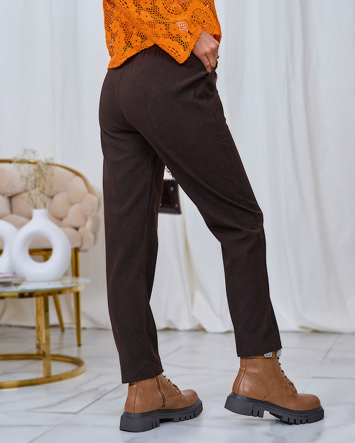 Royalfashion Темно-коричневі вельветові жіночі штани з тканини