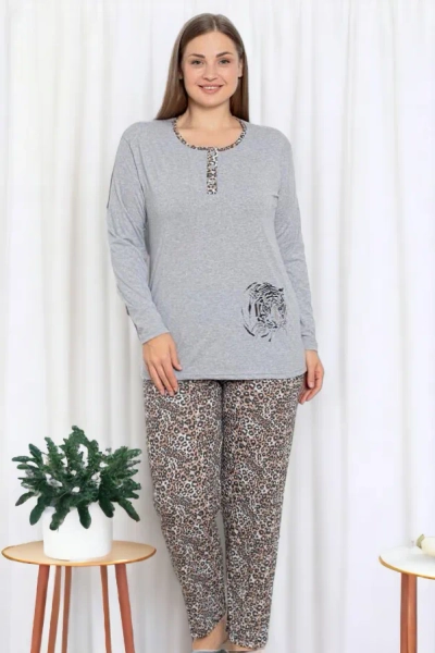 Royalfashion Šedé dámské dvoudílné pyžamo s leopardím vzorem NADROPNÍ VELIKOST