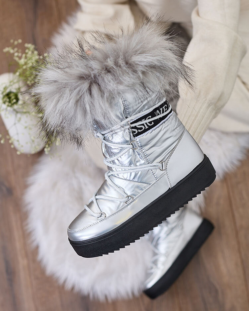 Royalfashion Сліпони сріблясті черевики а-ля снігоступи жіночі Efilayla
