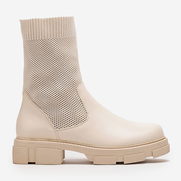 OUTLET Dámské béžové prolamované kotníkové boty Roibu - Obuv