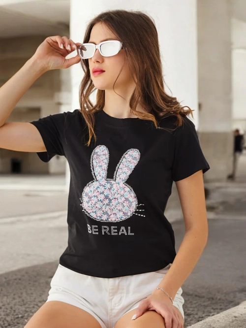 Royalfashion Жіноча бавовняна футболка Bunny Say Be Real