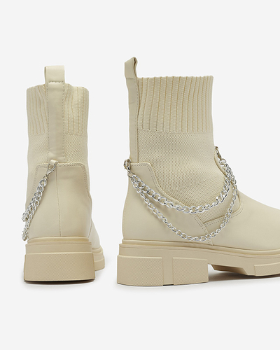 Бежеві жіночі черевики з верхом а'ля носок Foldaf- Footwear