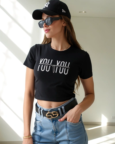 Royalfashion Dámský bavlněný crop top s nápisem