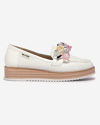Білі жіночі мокасини з декоративними кристалами Liscutio- Footwear