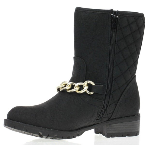 Czarne botki z ozdobnym łańcuszkiem - Obuwie