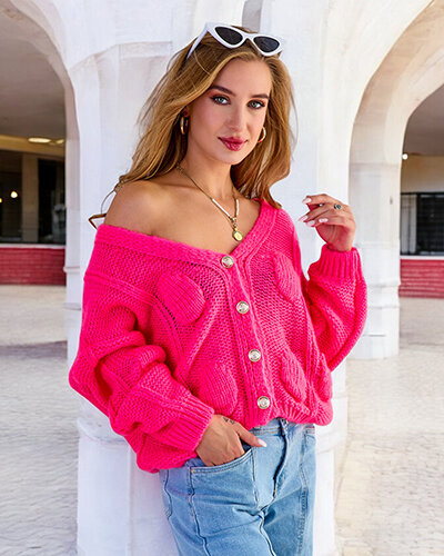 Royalfashion Dámský pletený svetr s knoflíky