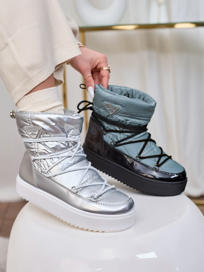 Royalfashion Dámské stříbrné nazouvací boty Vevnose a'la snow boots