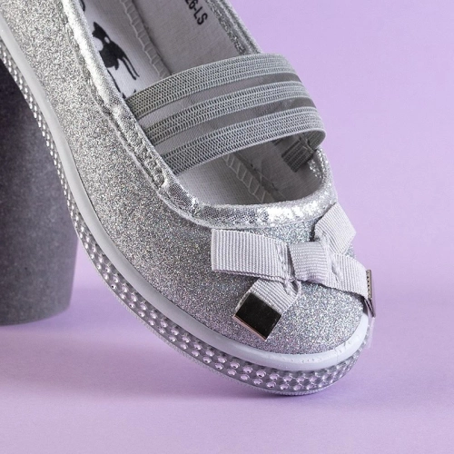 OUTLET Дитячі срібні парчеві балетки з бантом Tryfonia - Взуття