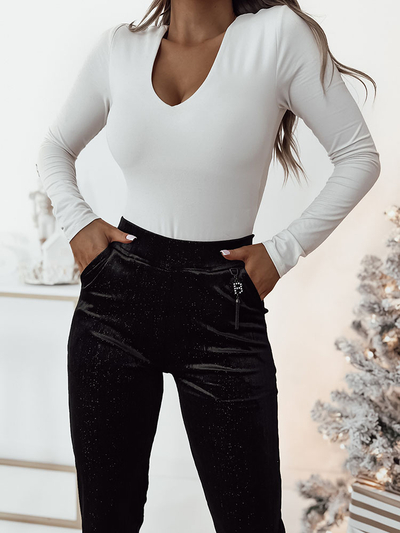 Royalfashion Tmavě hnědé manšestrové kalhoty pro ženy