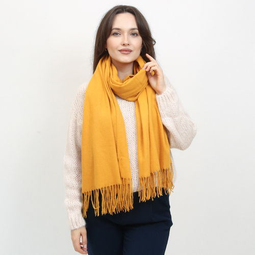 Гірчичний великий теплий шарф з китицями - Аксесуари