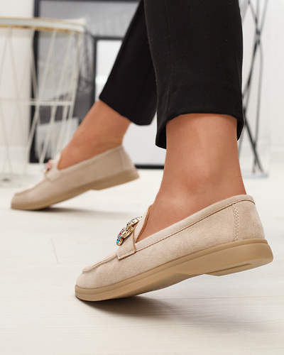 Бежеві жіночі мокасини з екозамші з декоративними кристалами Nellens- Footwear