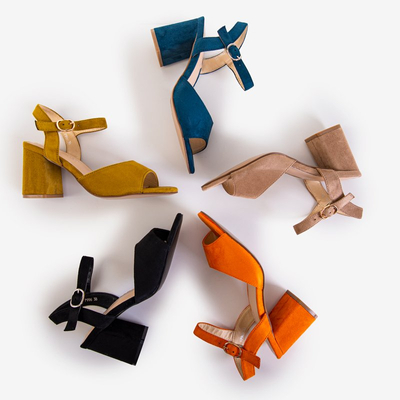 Zelené a žluté sandály na sloupku Elga - Obuv