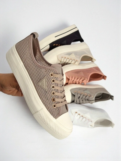 Жіночі снікерси Hypatia Mesh світло-коричневі на літо плоска підошва 3см