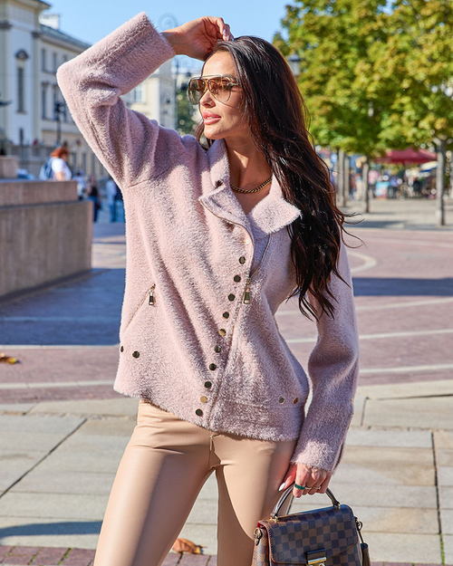 Royalfashion Коричневий жіночий відкладний светр з кишенями