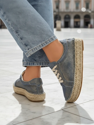 Aurelia Denim Espadrillos – dámské tenisky s plochým podpatkem a tkaniny