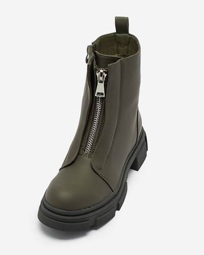 Жіночі утеплені темно-зелені високі черевики Slovys- Взуття