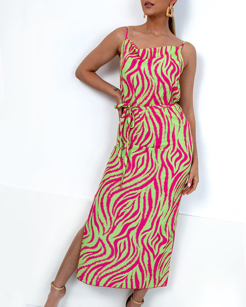 Зелено-рожеве літнє плаття максі з візерунком. Одяг