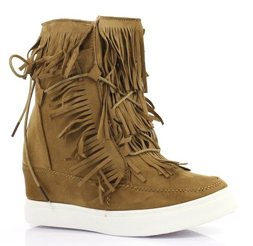 Sneakersy z frędzlami - kolor camel - Obuwie