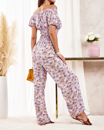 Royalfashion Фіолетовий жіночий квітковий комплект з двох частин