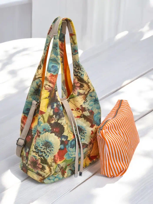 Royalfashion Велика тканинна сумка з квітами, з косметичкою і магнітним застібкою