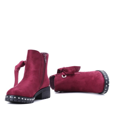 Botki z eko-zamszu w kolorze czerwonego wina - Obuwie