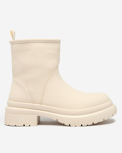 Royalfashion Béžové matné dámské kozačky se silnější podrážkou Holeopi