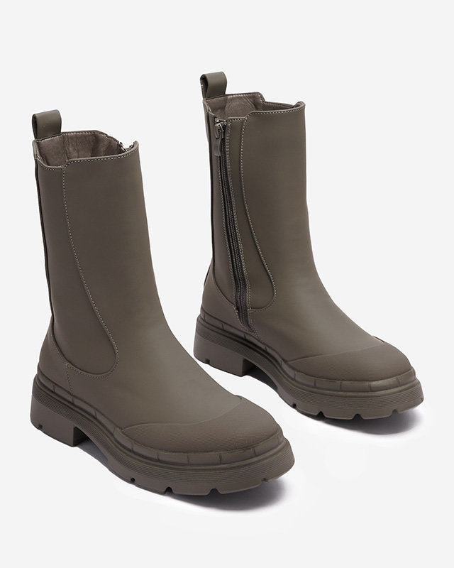 OUTLET Dámské zateplené vysoké kozačky v khaki barvě Jori - Obuv