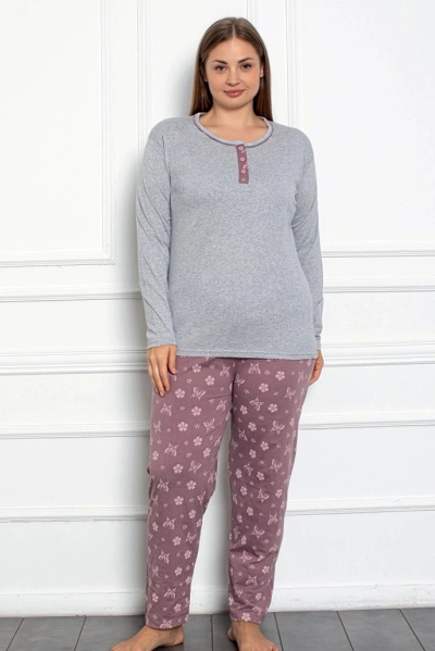 Royalfashion Dámské bavlněné 2-dílné pyžamo s motivem motýla PLUS SIZE