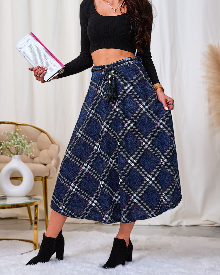 Royalfashion Dámská šedočervená dlouhá kostkovaná sukně