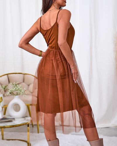 Жіноча сукня міді з фатином Royalfashion Camel